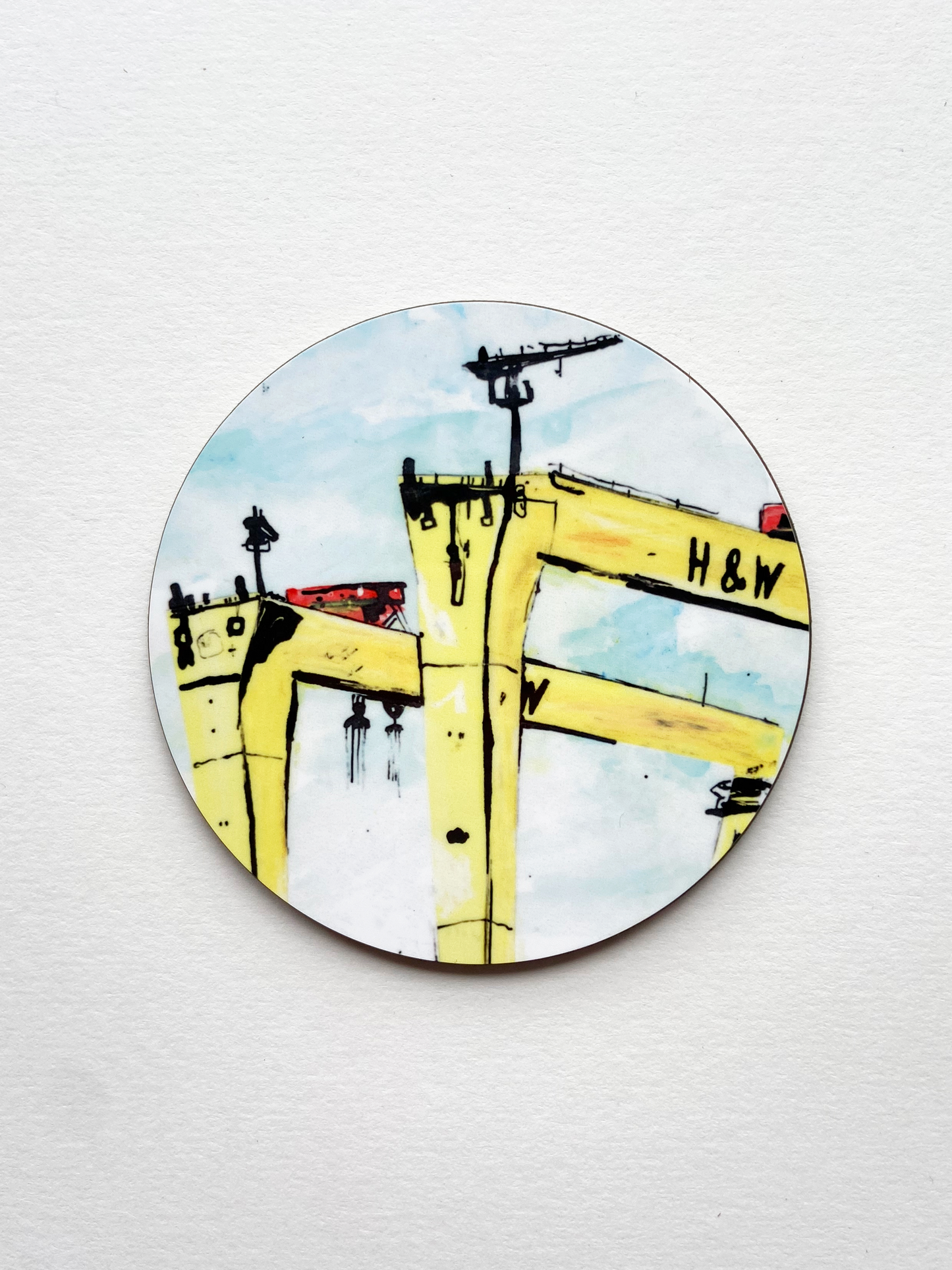 Illustrated Belfast Cranes Circle Coaster