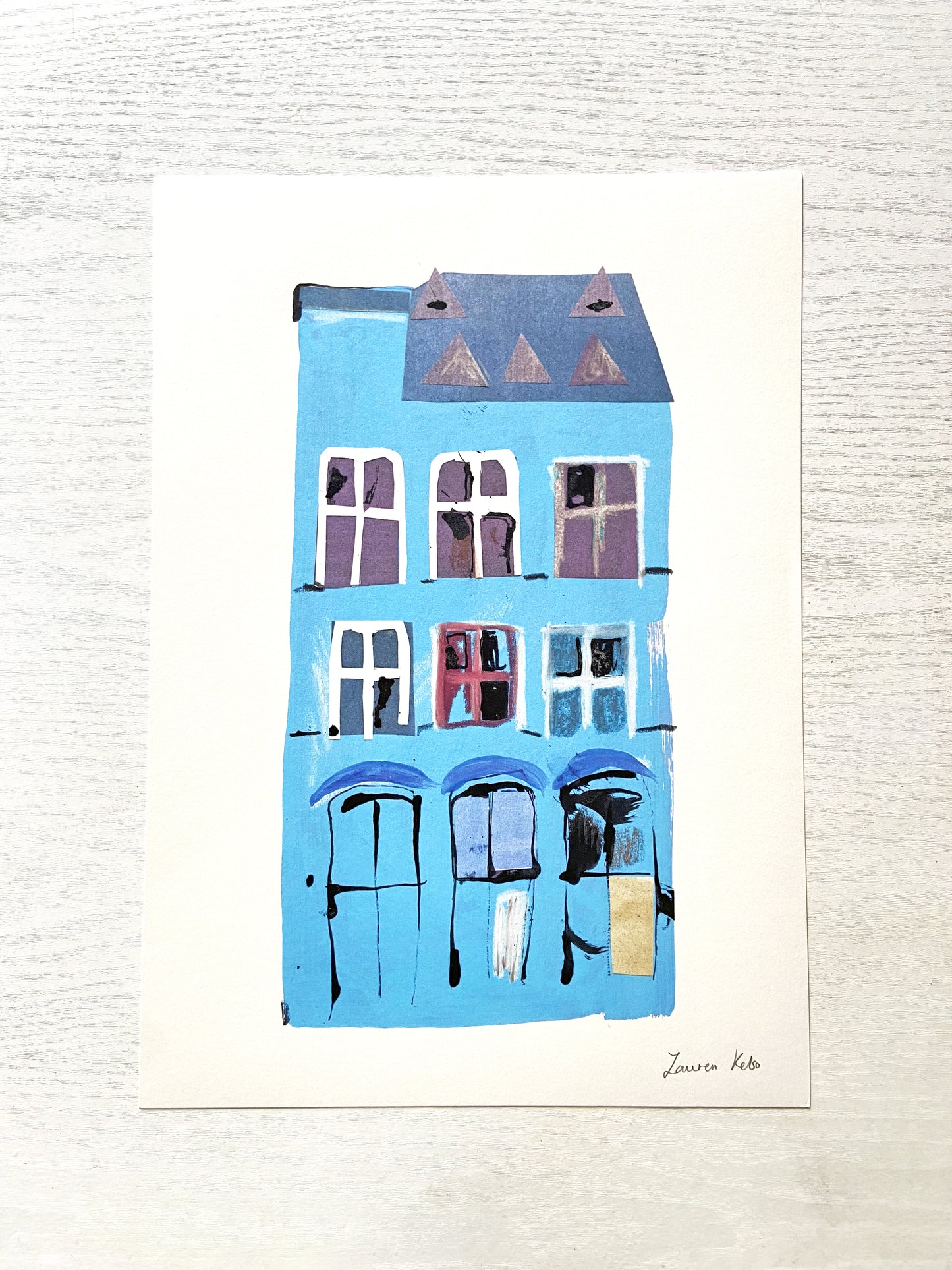 Blue German Building Illustration Print