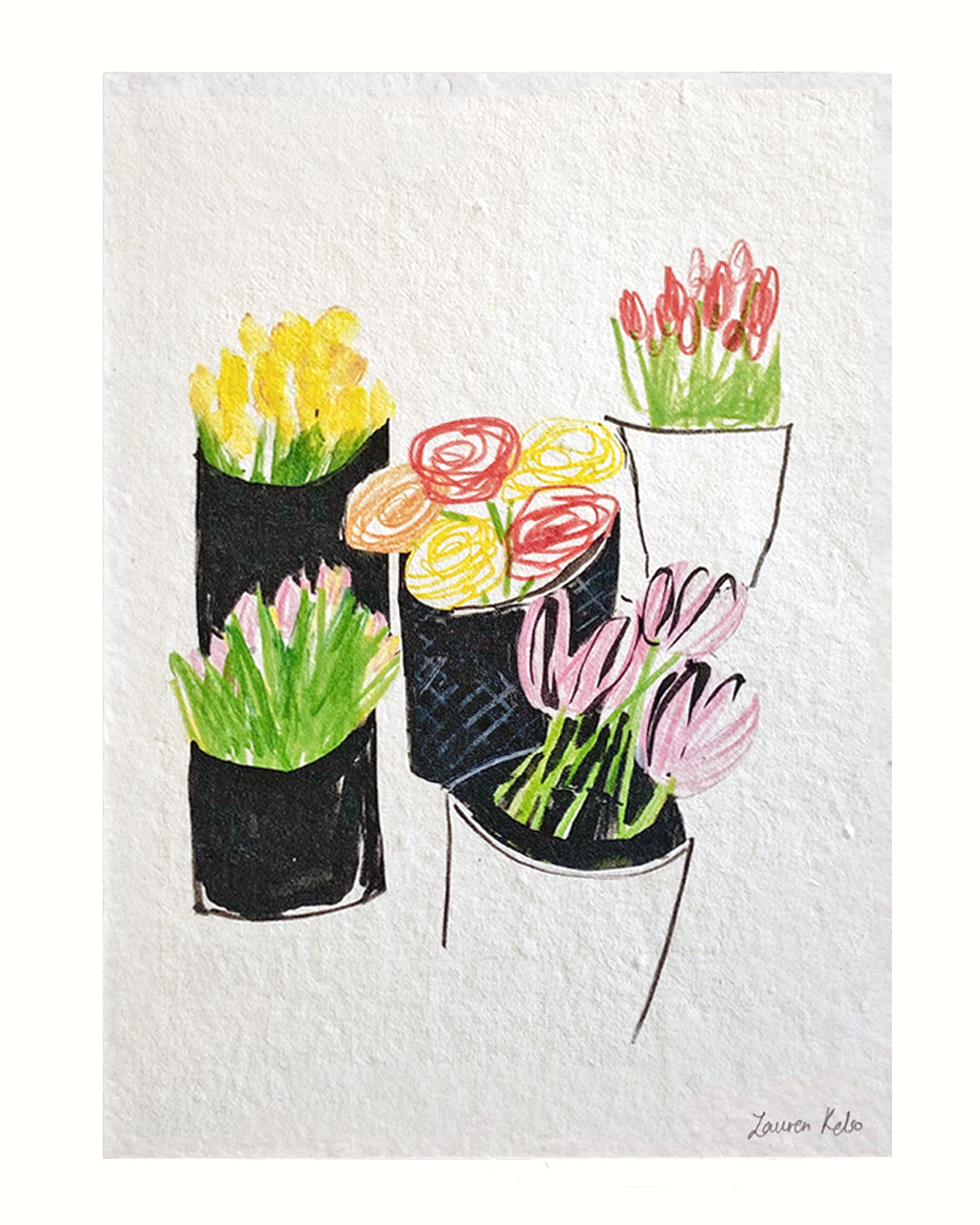 Market Flowers A5 Illustration Print