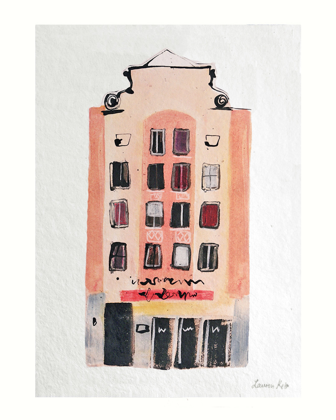 Pink German Building Illustration Print