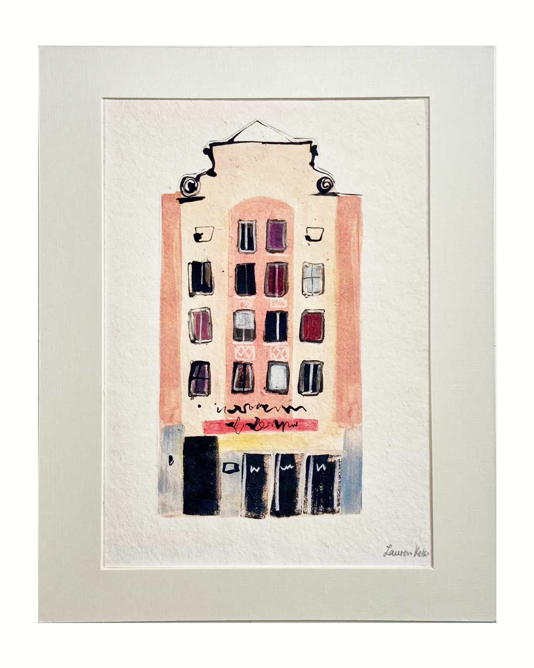 Pink German Building Illustration Print