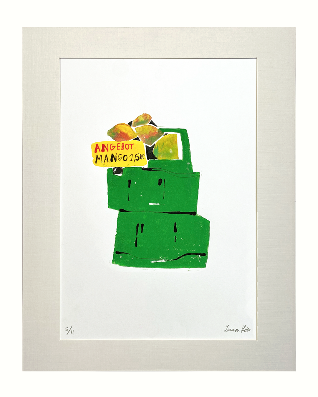 Limited Edition Original Mounted Mango Lino Print