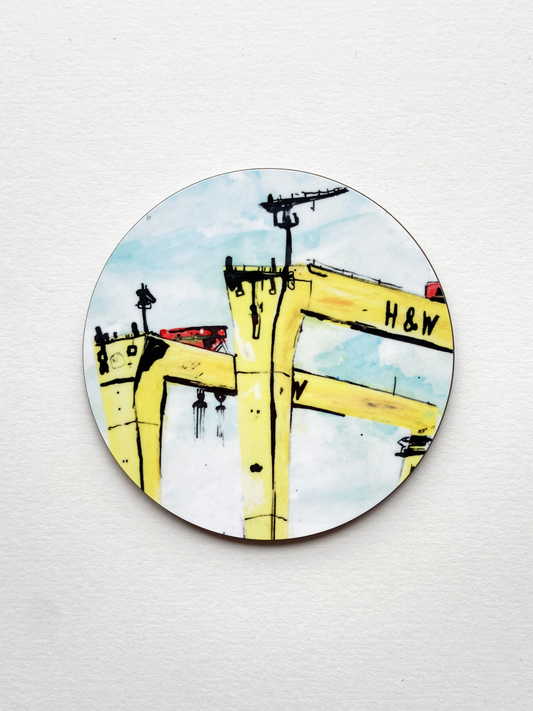 Illustrated Belfast Cranes Circle Coaster