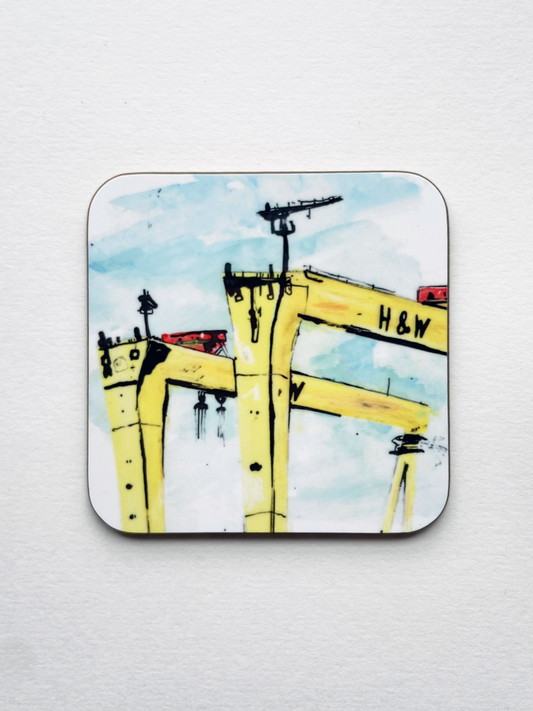 Illustrated Belfast Cranes Square Coaster