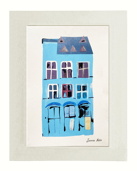 Blue German Building Travel Illustration Print
