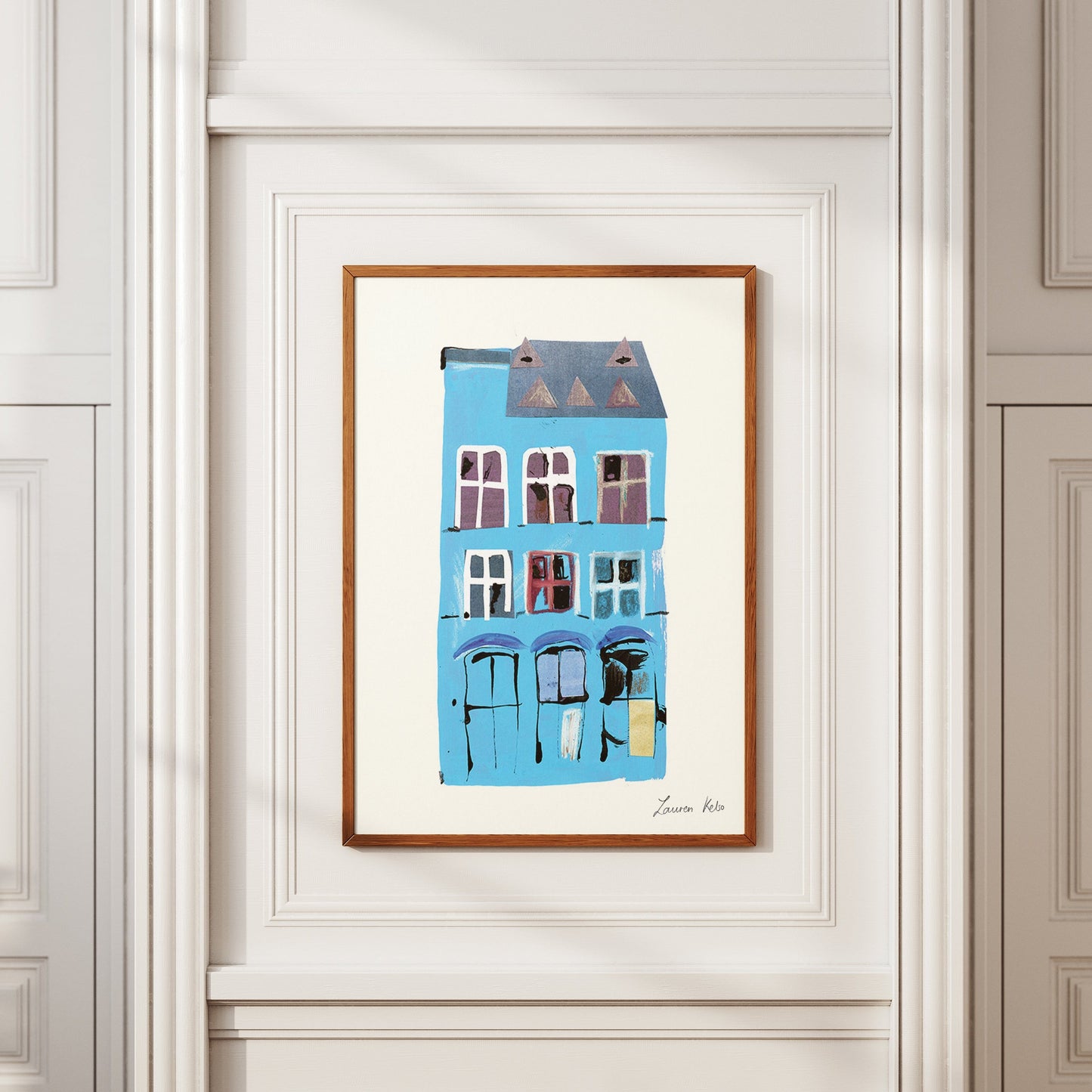 Blue German Building Illustration Print