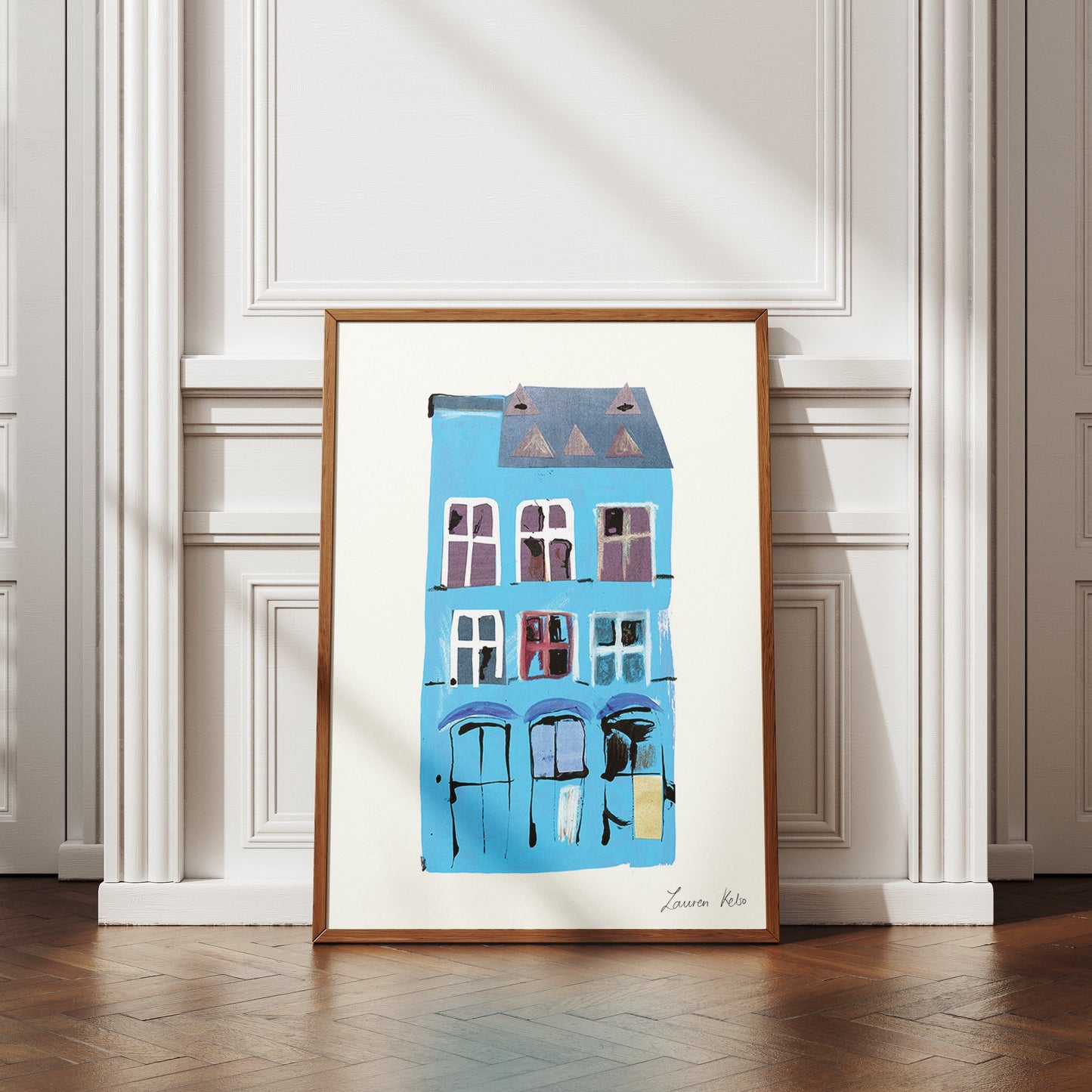 Blue German Building Illustration Print