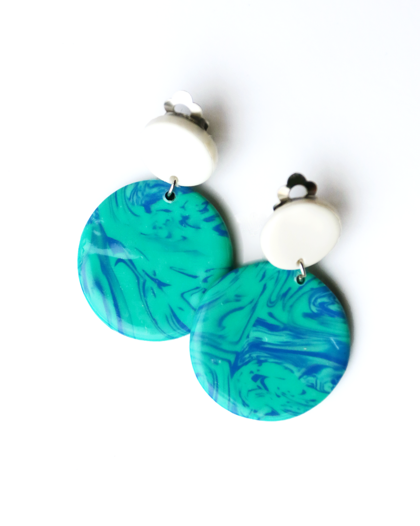 Mint & Blue Marbled Earrings (Clip-On Earrings)