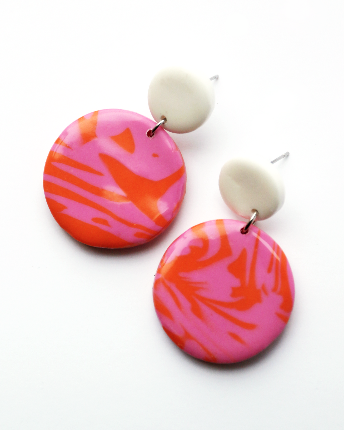 Pink & Orange Marbled Standard Earrings