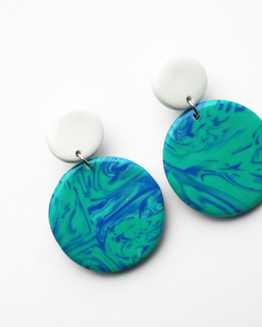 Mint & Blue Marbled Earrings (Standard Earrings)