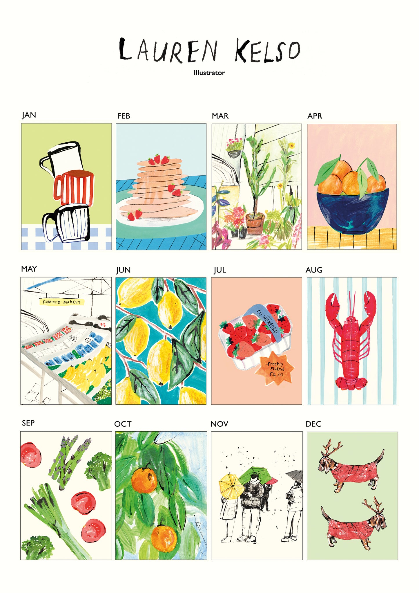 '2026' Illustrated A4 Wall Calendar