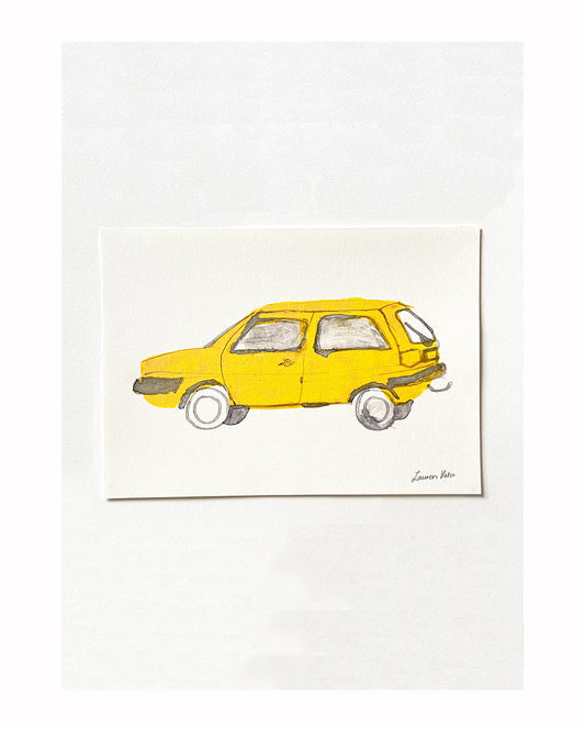 Yellow Car Travel Illustration Print