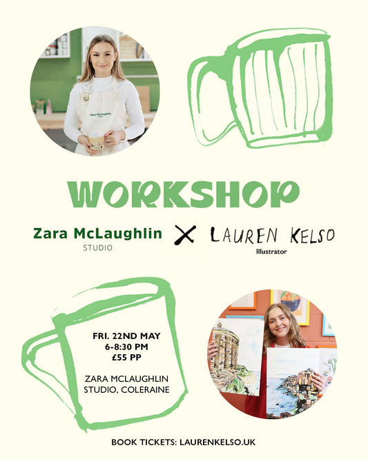 'COLLABORATIVE POTTERY & ILLUSTRATION WORKSHOP - ZARA MCLAUGHLIN STUDIO X LAUREN KELSO ILLUSTRATOR'